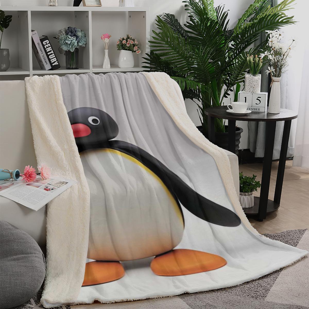 Jmg Household Supplies Unisex Coral Pingu Weekend Leisure Comfort Blanket Single-Sided Printed Autumn/Winter Flannel Comfort Blanket Office Lunch Break Blanket