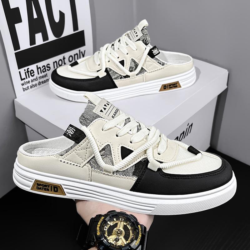 2025New Men's Shoes Summer Breathable Canvas Casual Shoes Half Slippers for Men Comfortable Sneakers Slip-On Men's Loafers Tenis