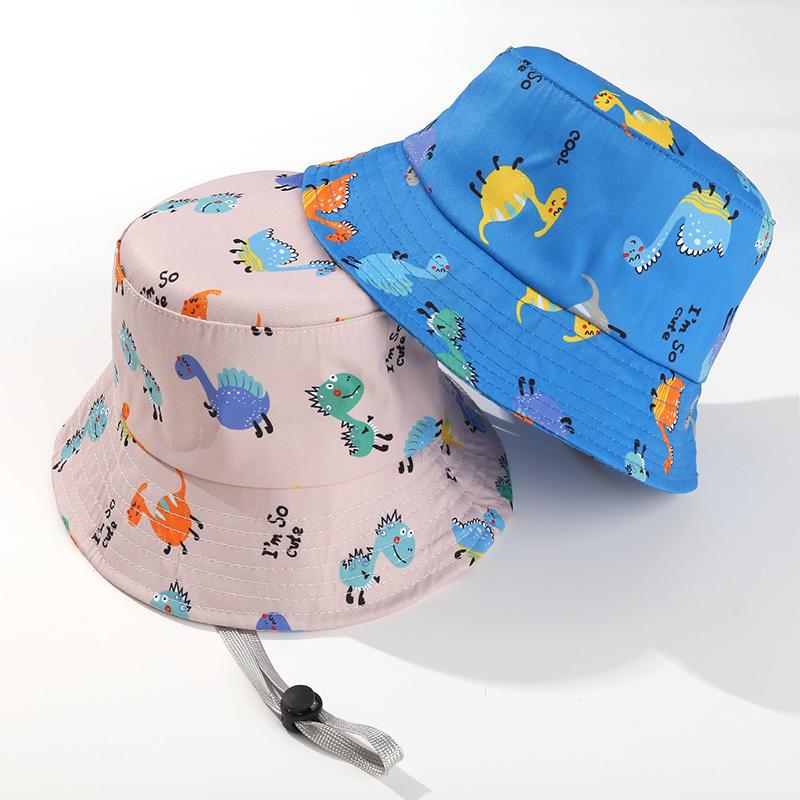 Cartoon Dinosaur Print Baby Bucket Hat Summer Outdoor Kids Boys Girls Sun Hat Cute Toddler Outdoor Beach Fisherman Cap