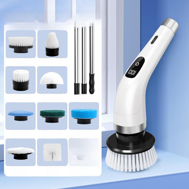 9-in-1 Electric Bathroom Cleaning Brush with Dual-Length Handles