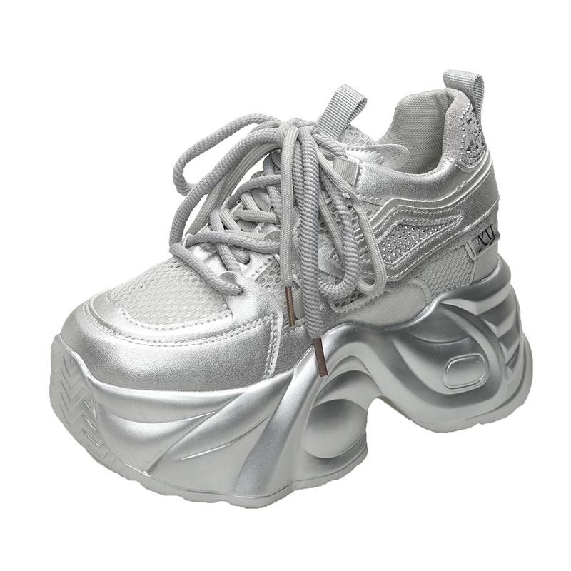 

Мода 10 см Блестящие Хрустальные Женские Вулканизированные Туфли Новые 2025 Весна Кроссовки на Высокой Платформе Толстая Подошва Женские Повседневные Папины Кроссовки Обувь 34 серебряный