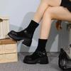 2024 Brown Long Boots Women Platform Elastic Socks Boots  British Wind Show Thin Metal Buckle Ankle Boots