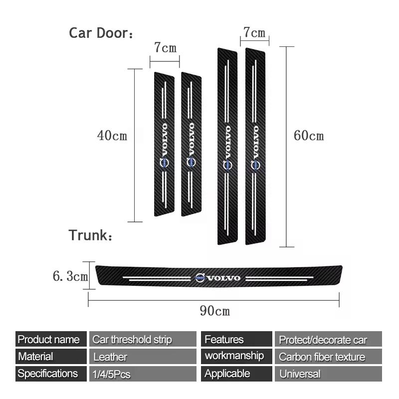 Auto Drempelstickers Koolstofvezel Textuur Deurstijl Strip Voor Volvo XC90 XC60 V50 S60 V70 V60 V40 S90 olestar AWD XC40 S80 T6