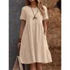 Summer European And American Ladies Loose Pockets Solid Color Round Neck Women's Cotton And Linen Dress Loose Casual Simple Elegant Daily Long Skirt