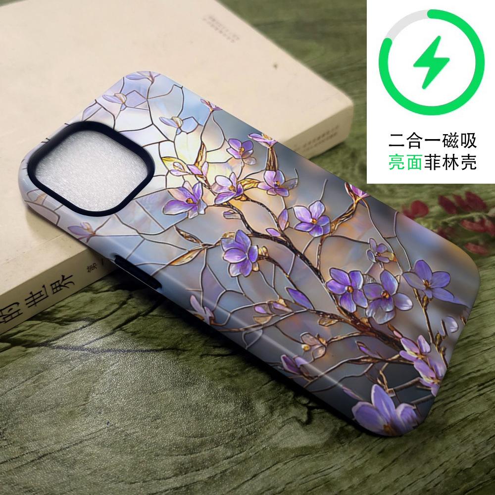 Popular retro wind color window flower mobile phone case iPhone16 anti-drop two-in-one film case Apple 17pm