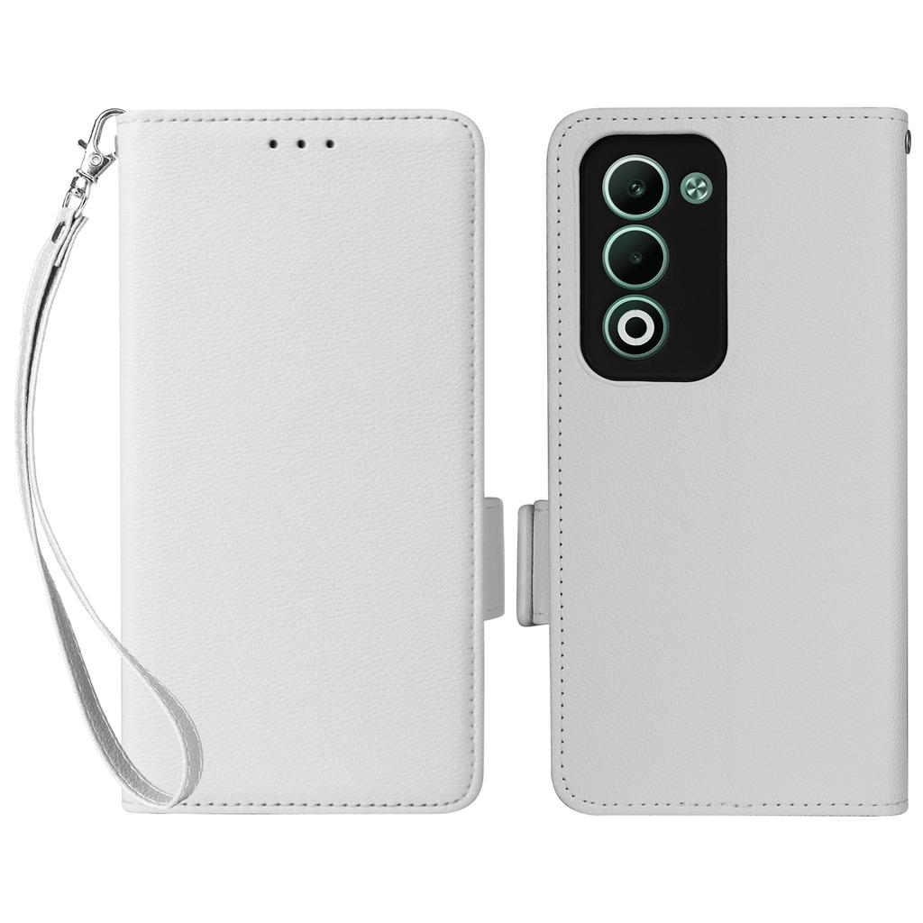 For Oppo A5 5G/4G/A5m Etui med Håndleddsstropp Litchi Tekstur PU Lær Lommebok Telefondeksel