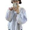 Japanese-style soft French striped shirt for women, loose doll collar shirt for spring and autumn, designed niche and youthful top