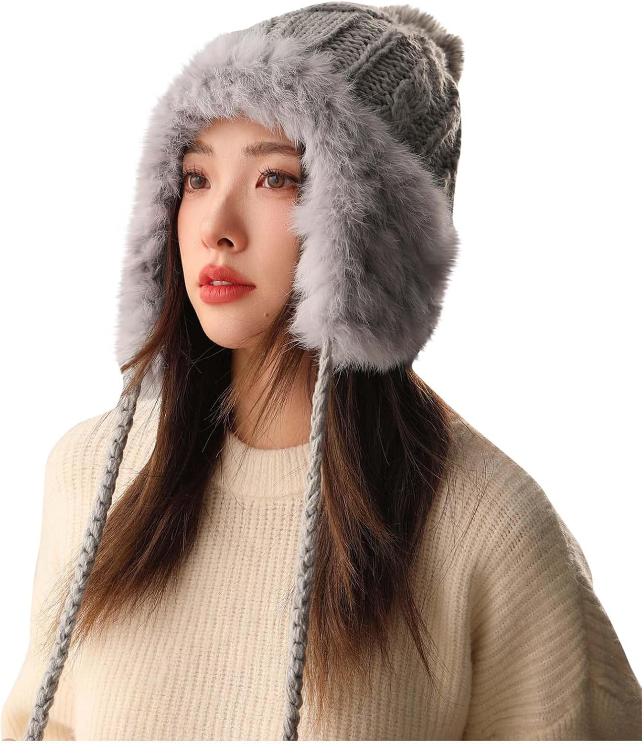 

1 шт. женские зимние шапки-бини с помпоном, отделка из искусственного меха, мягкие, теплые, закрывающие уши, шапки-черепицы One Size серый