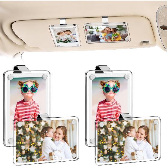 SUNEZLGO 2 Pack Car Picture Holder and Visor Photo Clip, Car Accessories, Acrylic Magnetic Car Photo Holder, Easy Install Universal Fit, Personalized
