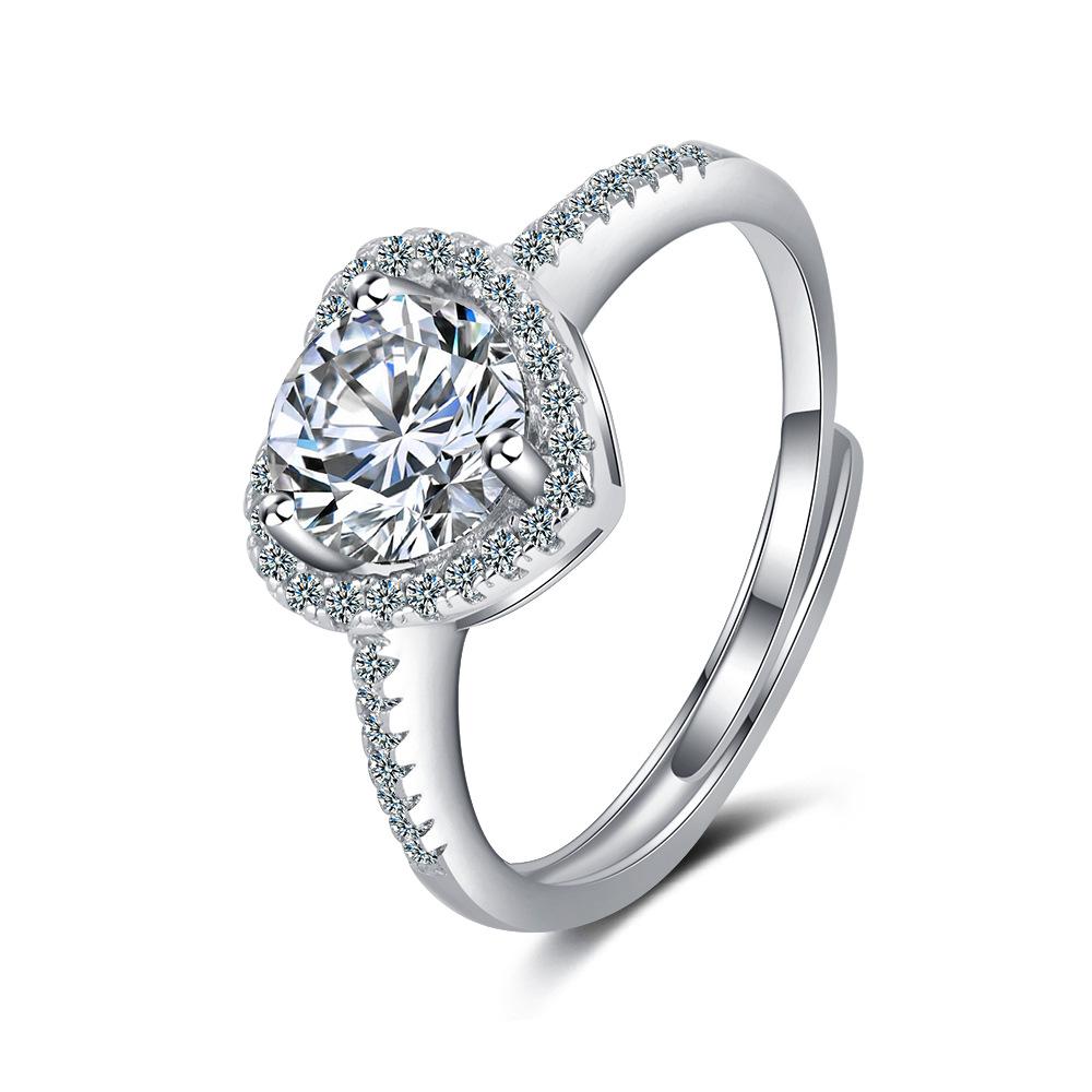 Ring Female Korean Version Simple Fashion Zircon Open Ring Temperament Heart-shaped Diamond-set Index Finger Ring Single Row of Small Diamonds 2026 Resizable