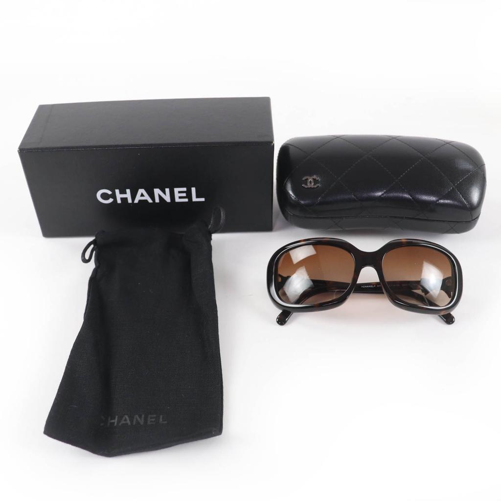 Great CHANEL Sunglasses Ribbon COCO Mark Brown Women 5170-A Used