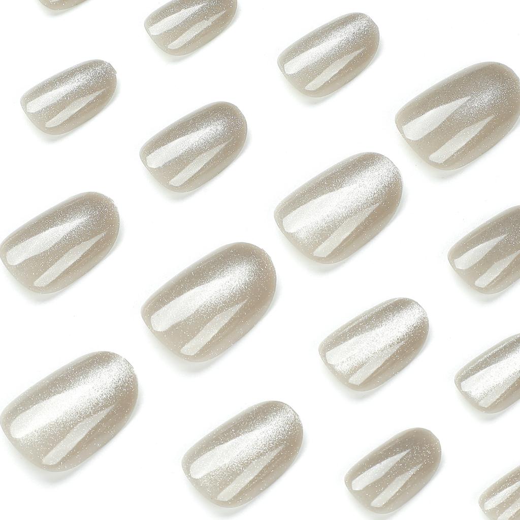 24 Pieces Wear Nail Piece Cold Blue Wood Color Cat's Eye Wear Nail Piece Nail Patch Wear Nail Press on Nails