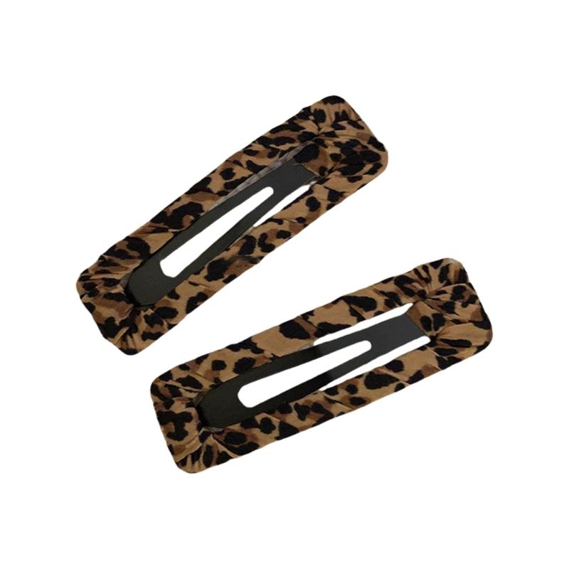 2PCS Vintage Leopard Print Water Drop Hair Clip For Women Fashion Jewelry Everyday Wear Hair Accessories