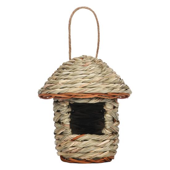 jijijing Grass Woven Bird House, Outdoor Rustic Birdhouse, Hanging Hummingbird Hut, Garden Roosting Pocket for Wrens Sparrows Finches Hummingbirds