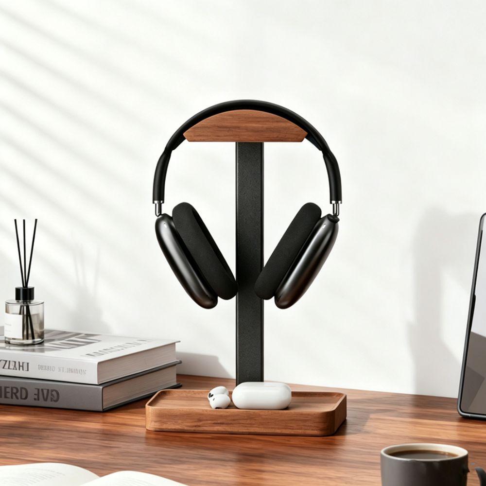 Space Saving Headphones Stand with Storage Base Desktop Bracket Display Shelf