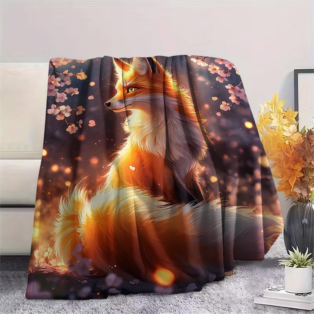 Fox Print Flannel Blanket, High quality Comfortable for All Seasons, Home Decor, Warmth and Comfort, Perfect for Christmas Gifts