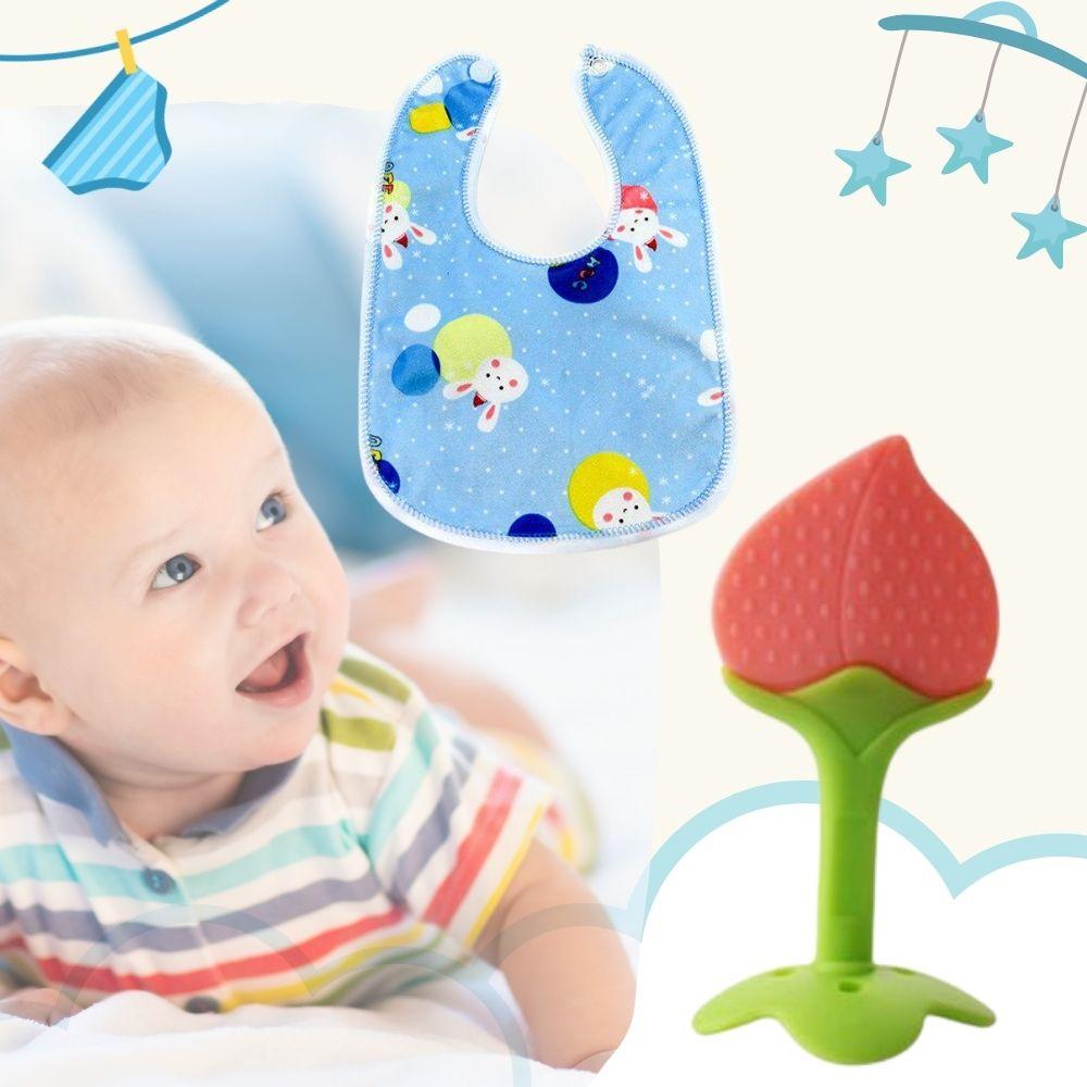 

Набор для прорезывания зубов и кормления – Мягкий прорезыватель и силиконовый слюнявчик (Упаковка из 2 шт.) Pack of 2