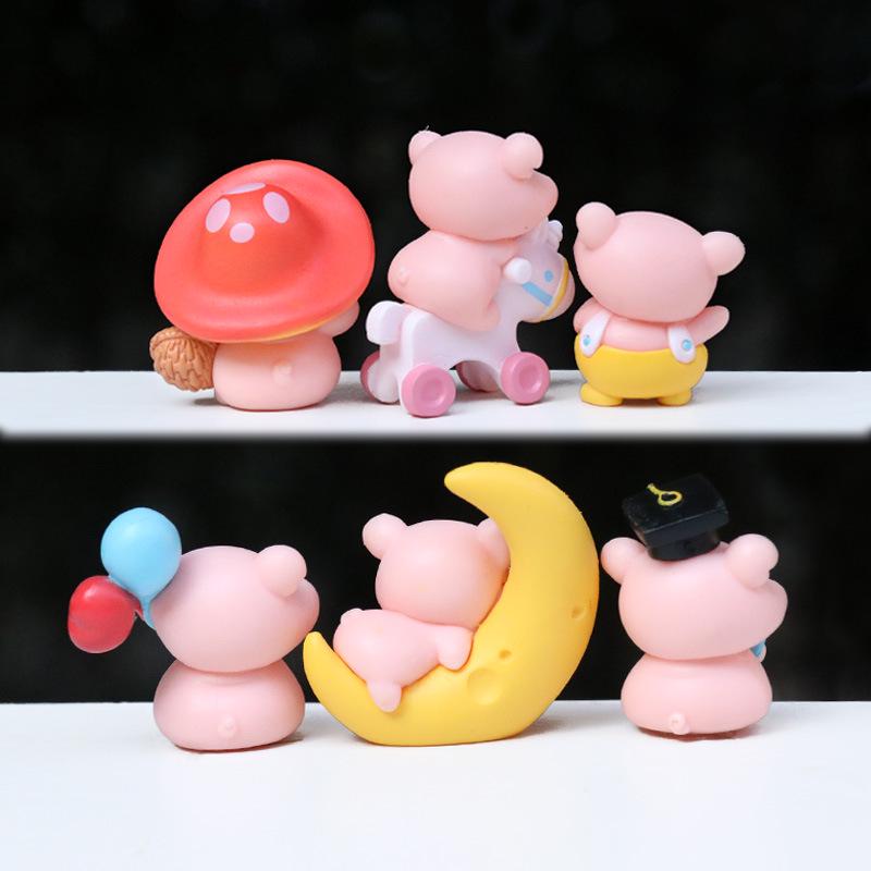 Pink Moon Pig Plushie Blind Box: Mini Pig Figurine and Accessory for Desk or Car