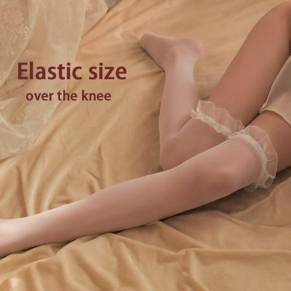 Floral Black White Tights Ultra-thin Long Knee Socks Sexy Leg Cover Socks  Anime Cosplay