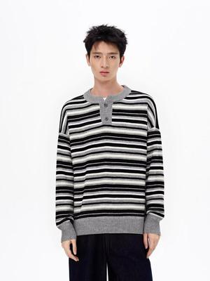 2025 Winter Herren Gestreifter Henley-Kragen Pullover - Slim Fit Drop Shoulder Mode Oberteil für Paare