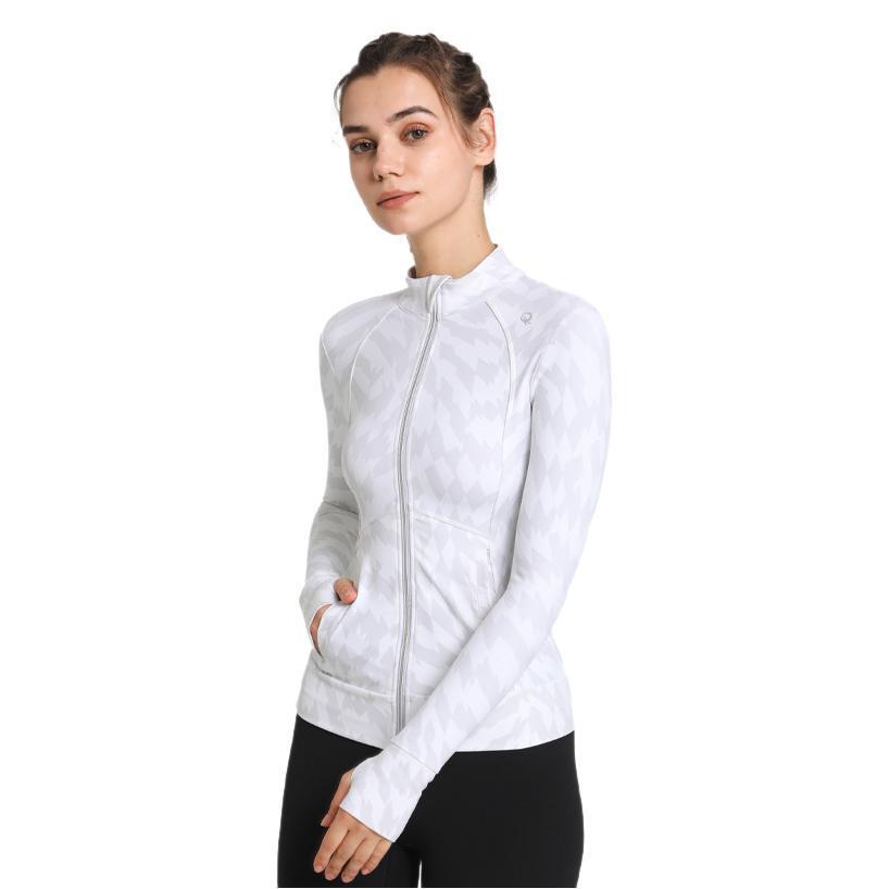 

Куртка для фитнеса с длинным рукавом, утягивающая талию, для йоги и велоспорта L (54-59 kg) белый