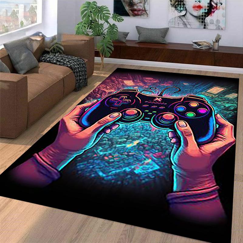 Gaming-Themed Carpet with Controller Design, Vibrant Colors, Neon Style Suitable for Use As an Anti-slip for Living Room Bedroom Sofas