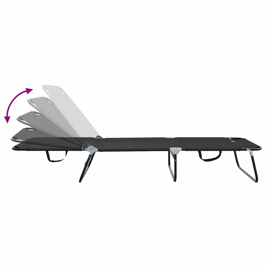 Folding Sun Lounger Black 188 X 57 X 86.5 Cm Polyester
