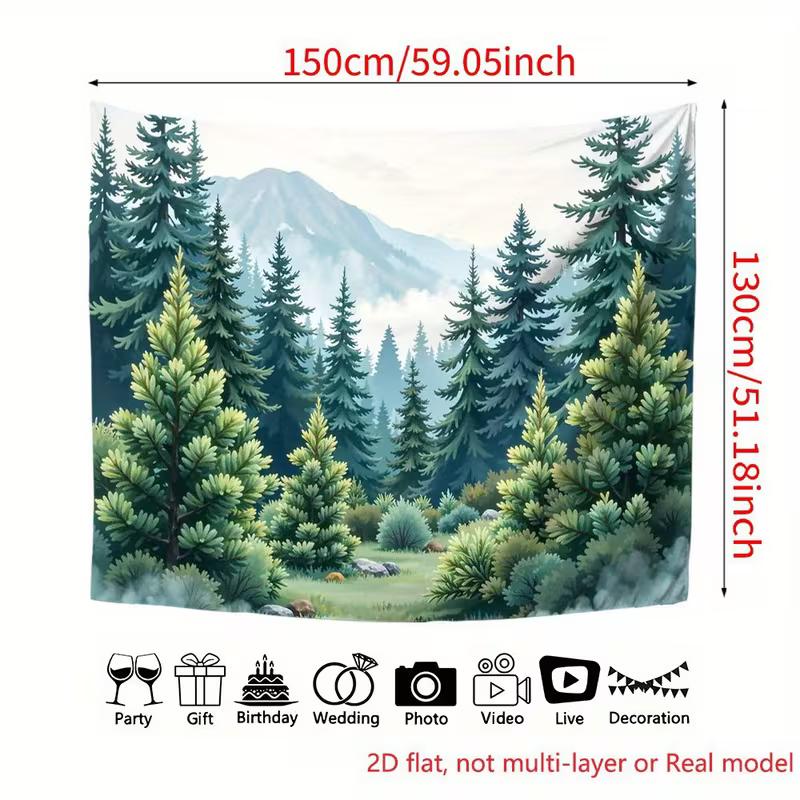 2D Soft Green Pine Tree Tapestry Foggy Mountain Forest Wall Hanging for Room Decor