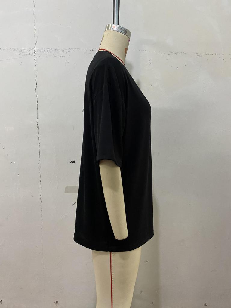 European Summer 2026 Women's Mid-Length Plain Loose T-Shirt with Five-Point Sleeves