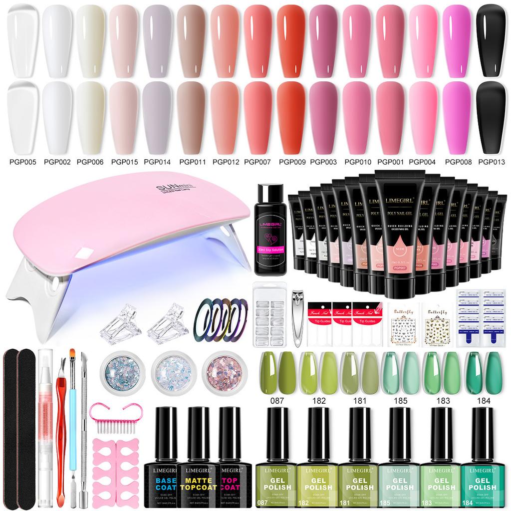 Nail Art Kit with Gel Polish Extension Gel Color Gel Base Top Coat Electric Nail Drill UV LED Lamp Full Set Professional Manicure Tools