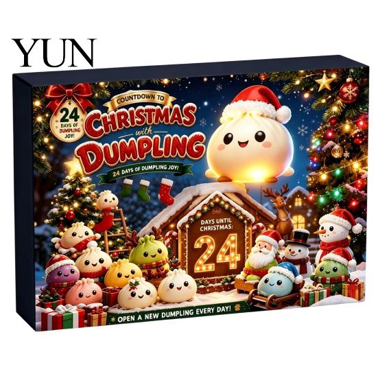 Holiday Desk Decorations 2026 Christmas Squeeze Toy Advent Calendar, 24-Day Dumpling Bun Fidget Decorative Figures Countdown Box, Soft TPR Stress