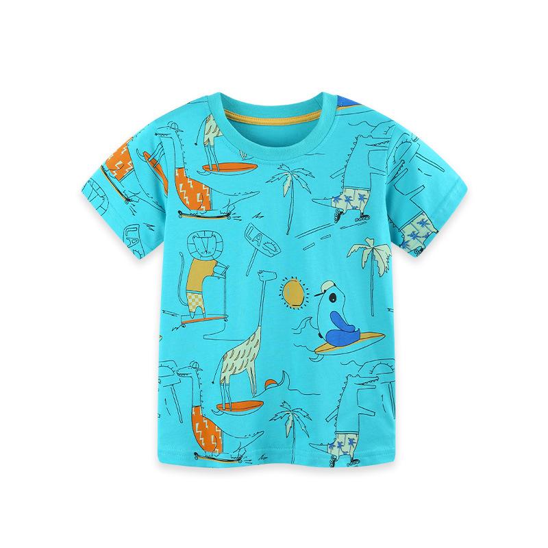 Summer 2026 Boys Short-Sleeved Cotton T-Shirt – Fashionable Printed Round Neck Top 7Y