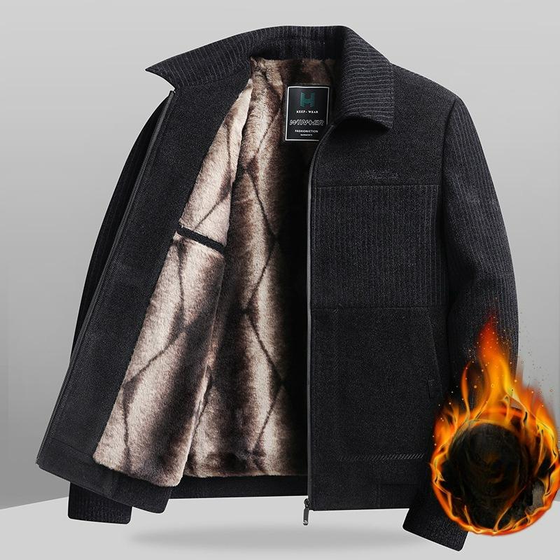 Autumn and Winter Men's Plus Velvet Thick Jacket Lapel Jacket Loose Top