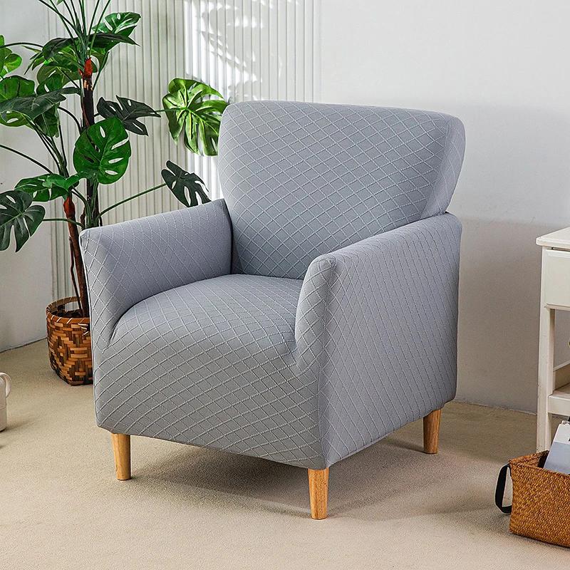 1pc Grid Jacquard Club Chair Cover Stretch Tub Armchair Slipcovers Elastic Single Sofa Couch Covers Living Room Bar Hotel