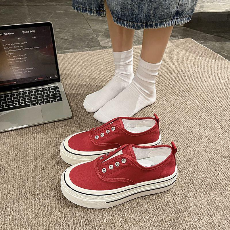 Chaussures de toile élastiques à semelle épaisse à une jambe 2025 été nouveau polyvalent respirant décontracté léger chaussure blanche chaussures de skate