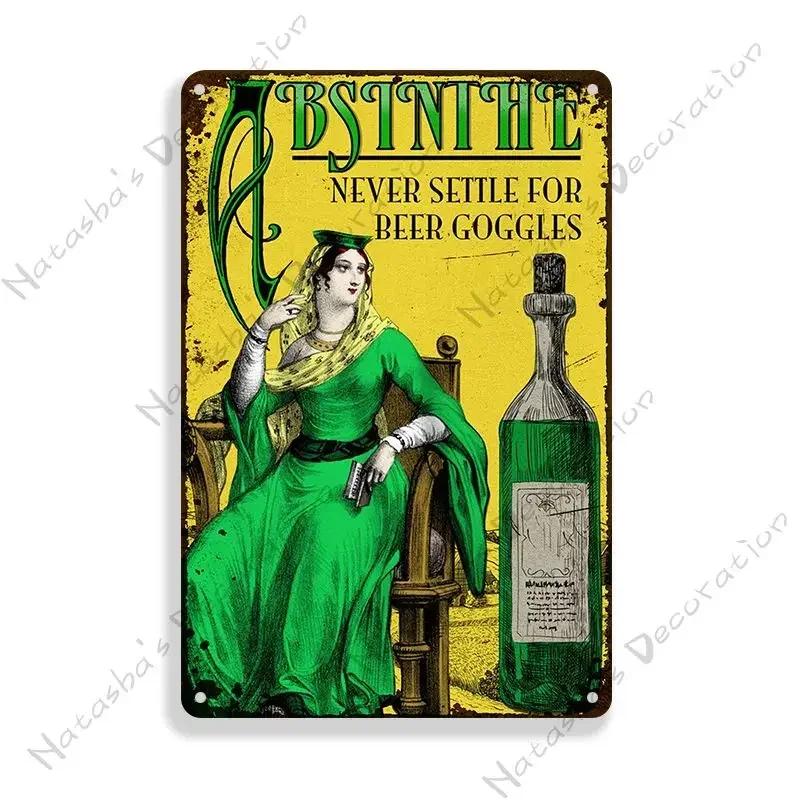 DORA Tin Sign Absinthe Metal Tin Sign Beer Brand Metal Signs Wall Plate Vintage Metal Plaque Man Cave Home Plate Wall Industrial Decor