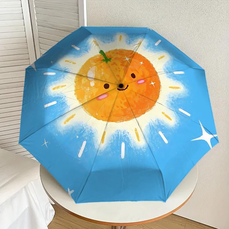 Shiny Orange Sun Umbrella: Automatic Opening & Closing, Outdoor Protection, Travel Accessory, Lightweight & Durable 091
