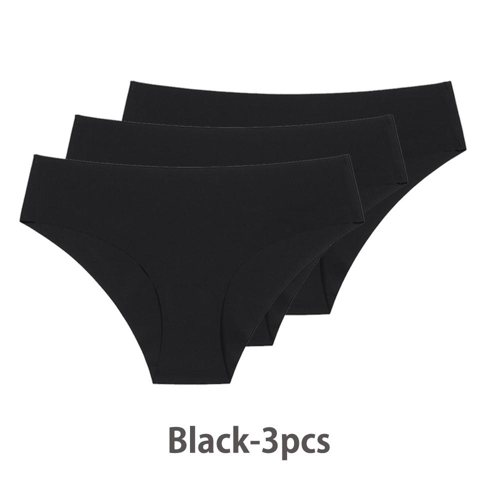 

3 Pcs Seamless Panties for Women Breathable Low Waist Sexy Underwear Solid Silk Panties Brief Female Lingerie M&3pcs