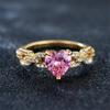 Cute Female Pink Zircon Stone Ring Trendy Yellow Gold Color Heart Engagement Rings For Women Bride Wedding  Gift