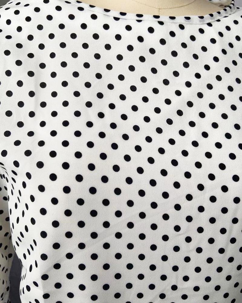 European & American Polka Dot Bell Sleeve Plus Size Chiffon Blouse