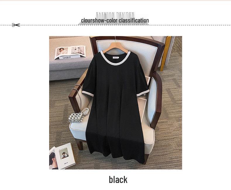 Damen Plus Size A-Linien-Midikleid, Rundhalsausschnitt - Schlankmachender Lockerer Schnitt (200/300/350 Jin)