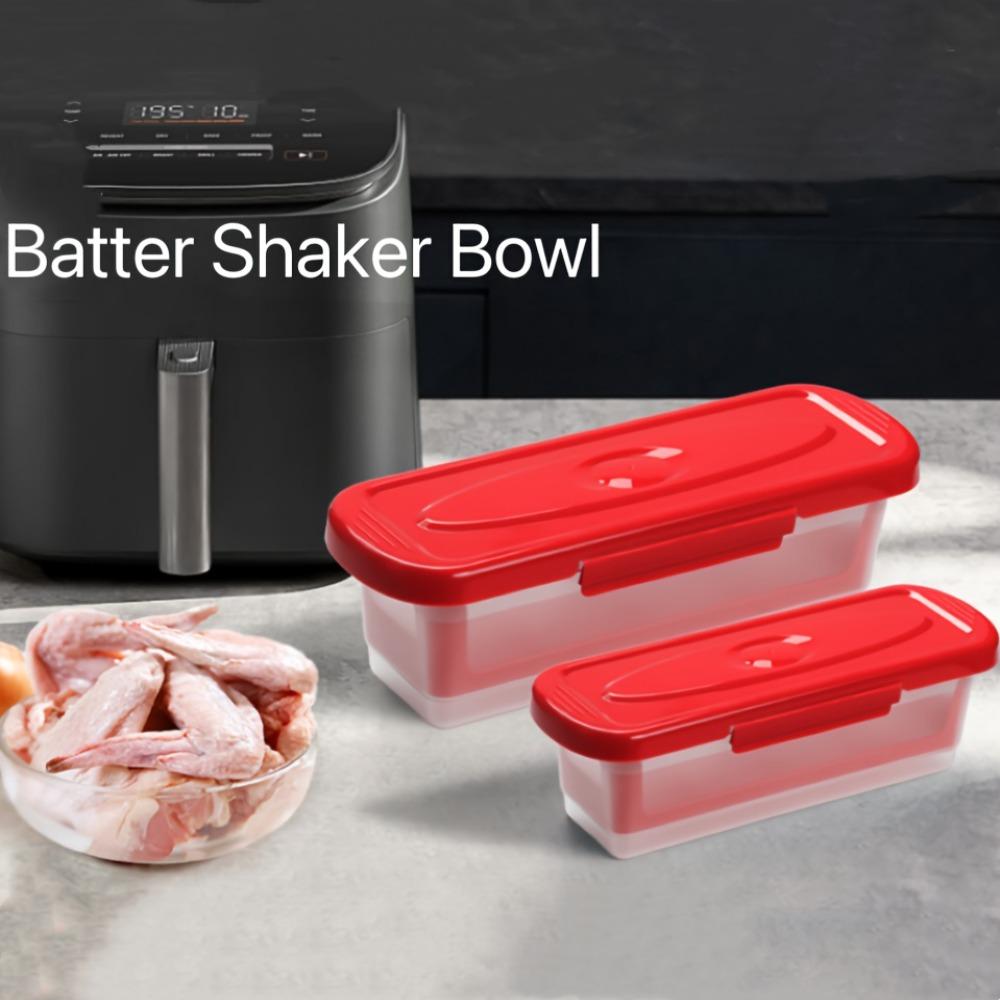 2 Piece Rectangular Fried Fish Batter Bowl Leak-proof Large Capacity Fish Breader Batter Bowl Plastic with Sieve Tray