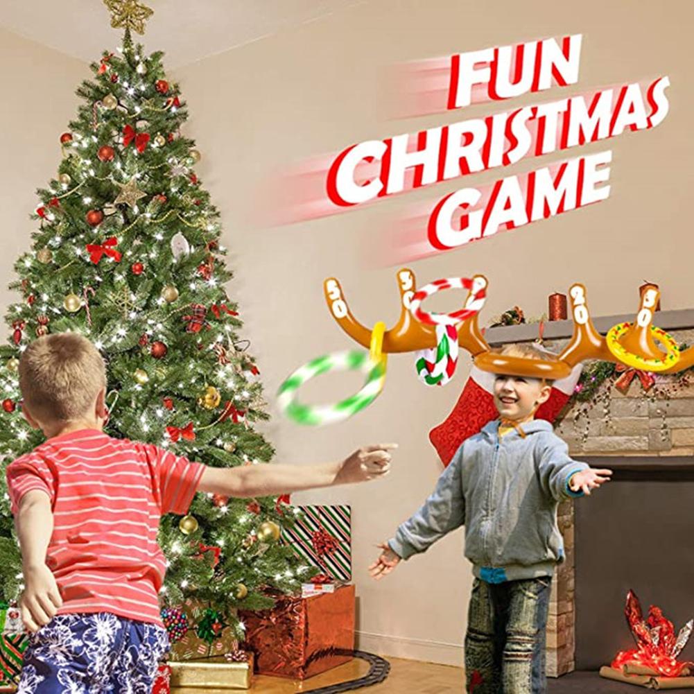 1set Christmas Game Inflatable Funny Reindeer Antler Hat Ring Xmas Kids Gift New Year Christmas Outdoor Inflated Toys