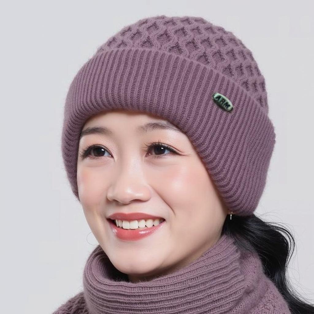Warm Knitted Wool Hat for Elderly Women - Velvet-Lined Winter Ear Protection