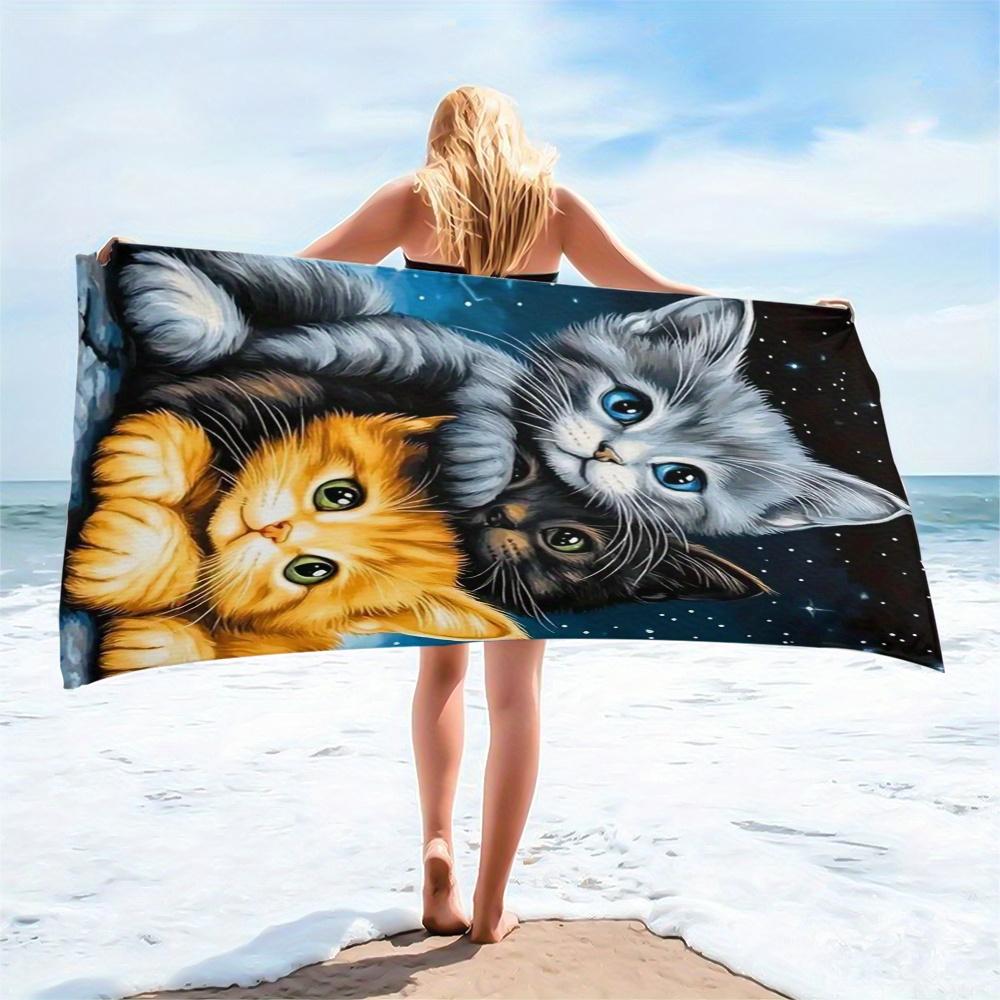 Three Cute Kittens Beach Towel Colorful Cat Print Soft Quick-Dry Large Bath Towel for Cat Lovers Travel Swim Pool