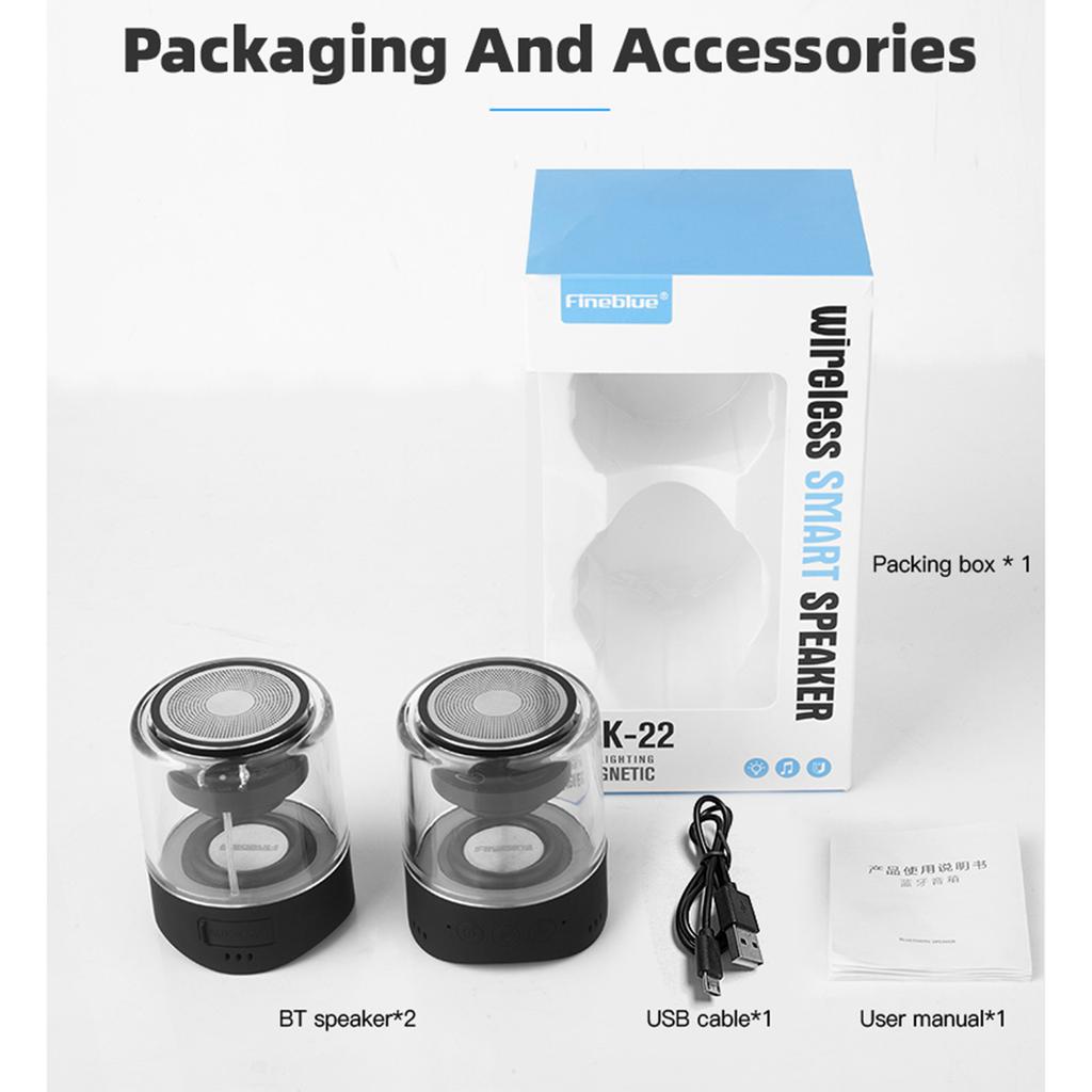 FineBlue MK-22 Magnetic TWS Wireless Speaker with LED Lights Portable Sound Box Transparent LED