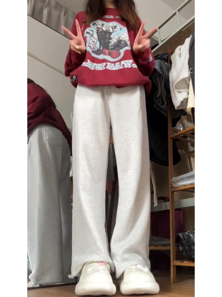 2024 Autumn Women's Off-White American-Style Wide-Leg Cuffed Joggers