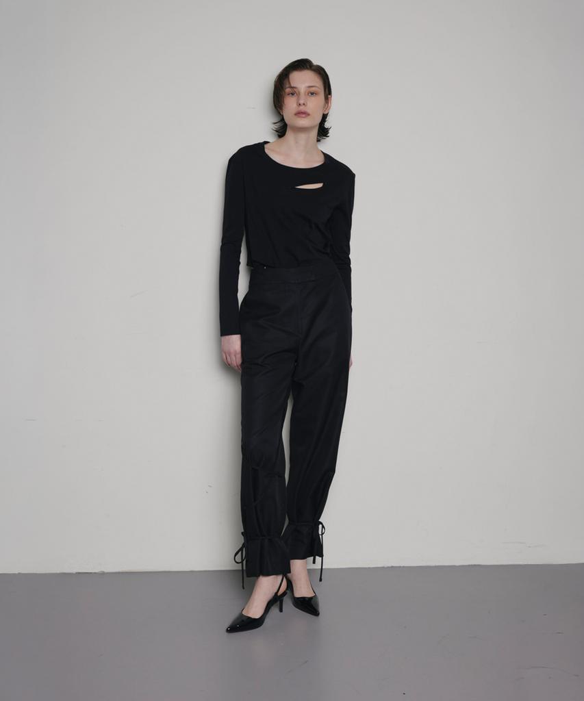 Uboa Black Silk Wool Asymmetrical Strap Pants