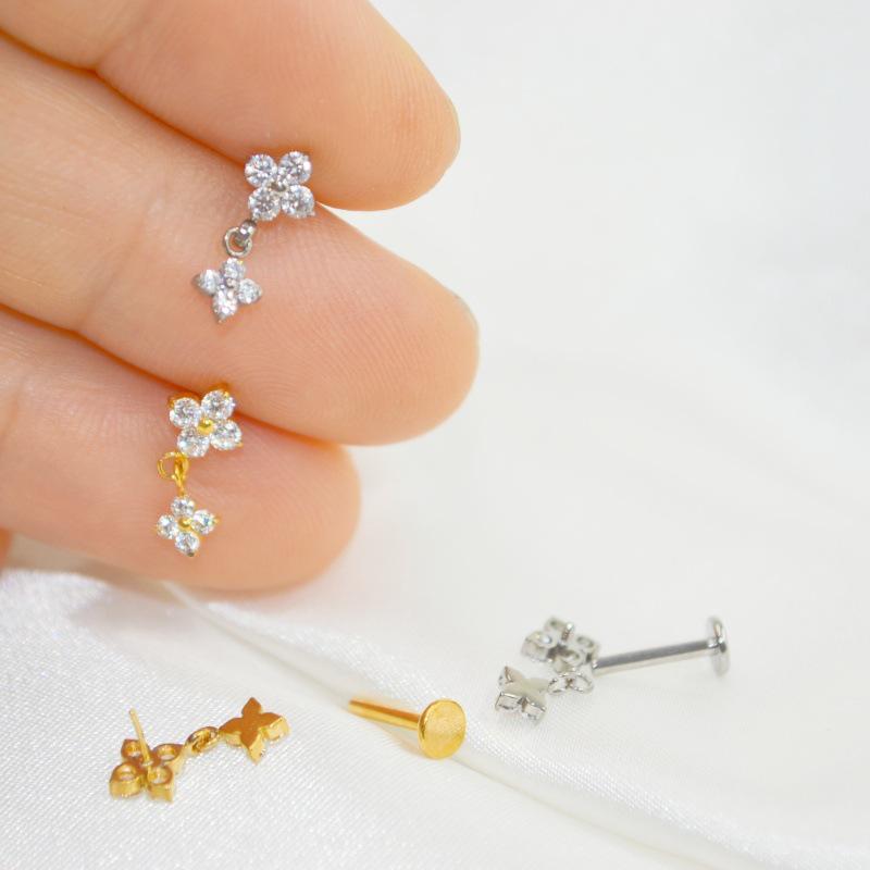 G23 Titanium Push-in Labret Stud with Zircon for Ear Cartilage Piercing