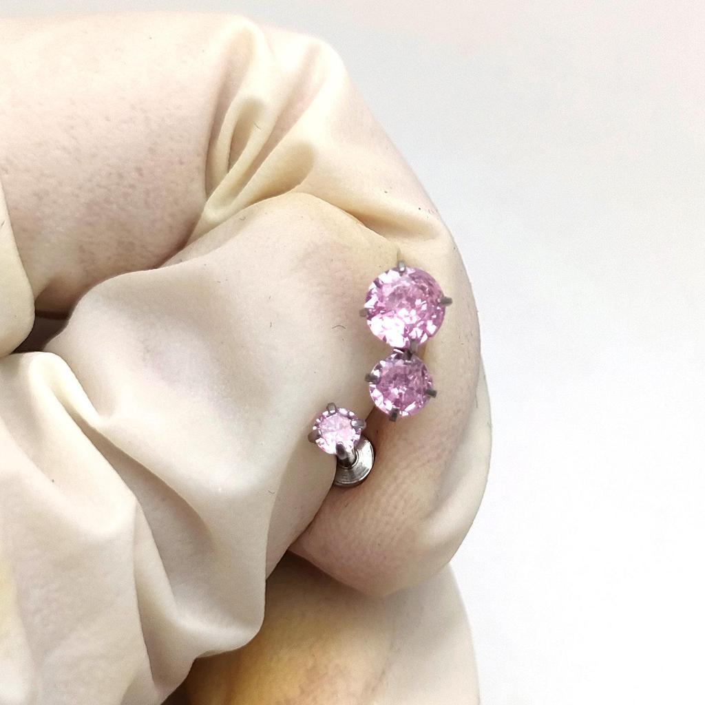 16G Stainless Steel Pink Zircon Lip and Nose Stud Set